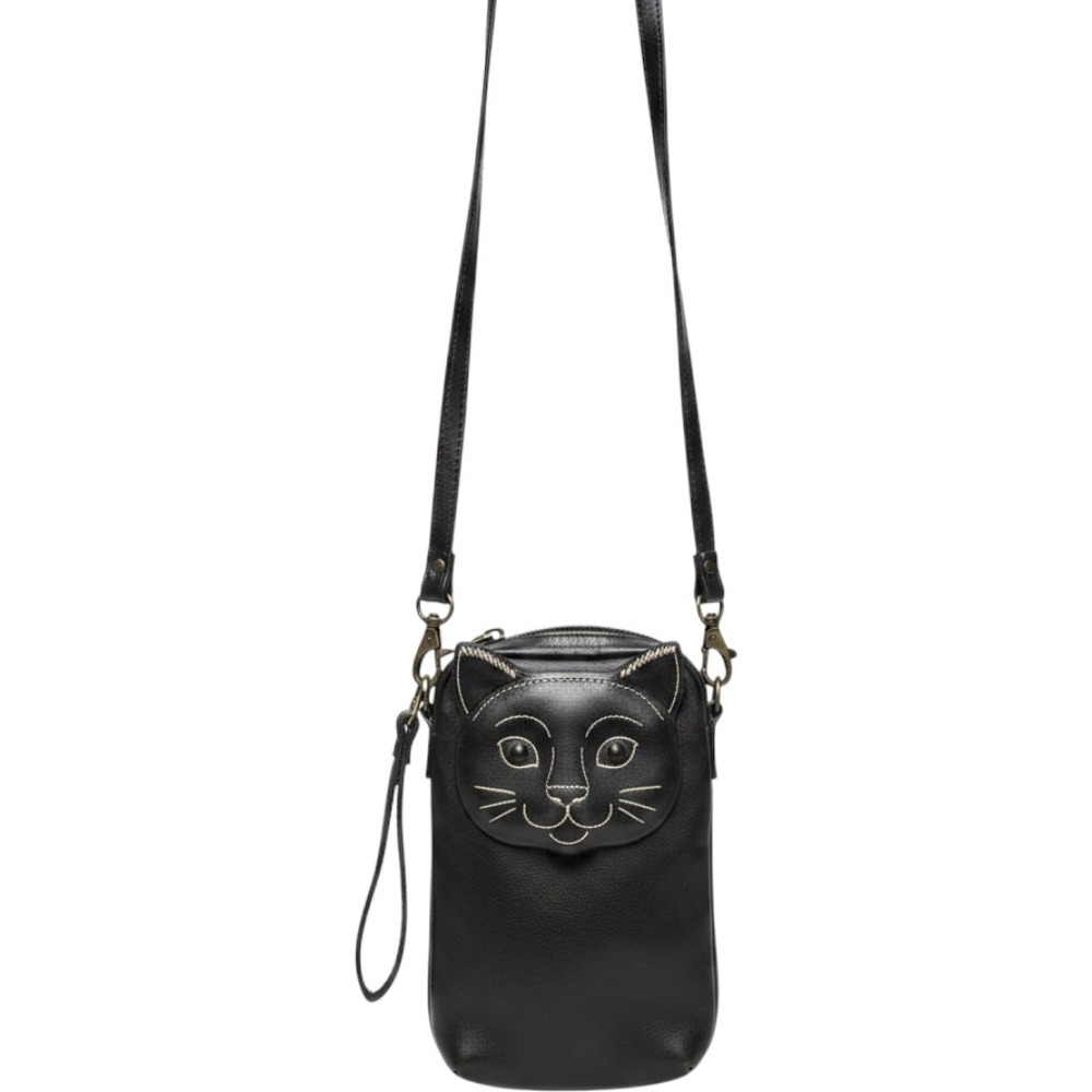 Leather Cat Face Cross Body Clutch With Adjustable‎  Strap  chocolate brown